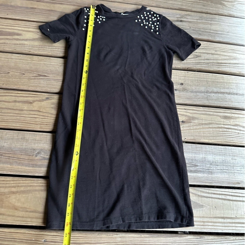 Zara Trafaluc Black Jersey Style‎ T-Shirt Small Dress White Beads Small Mini - Picture 4 of 11